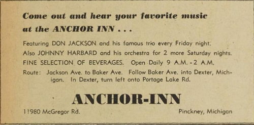 Anchor Inn - October 1951 Ad